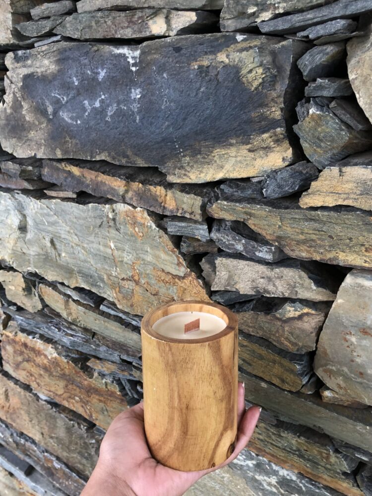 Teak wood container candle